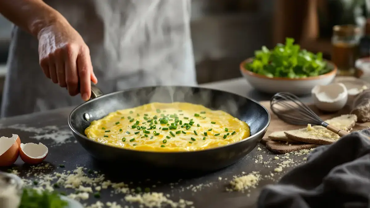 Nadýchaná omeleta s comté syrom a pažítkou ľahký a rýchly recept za 15 minút zo základných surovín