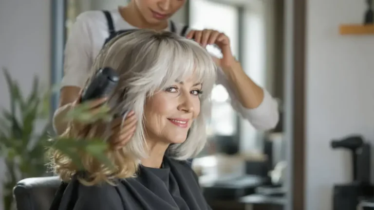 Táto ofina odporúčaná kaderníčkou jemne modernizuje všetky účesy po päťdesiatke