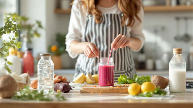 Je kunt in 5 minuten biet-en-zoeteaardappelsap maken: een vitamineboost voor minder dan 2 euro per glas.