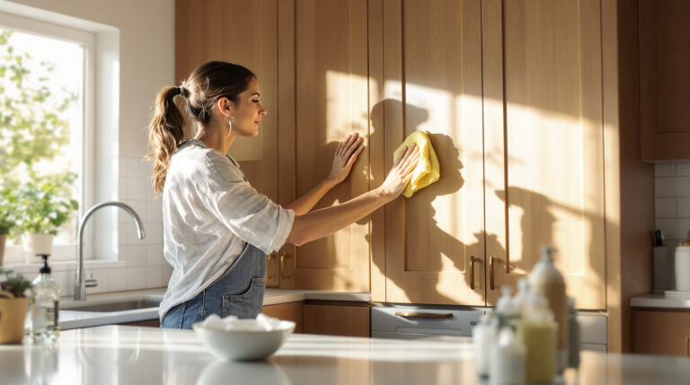 Tuk na mojich skrinkách ma privádzal do zúfalstva: tento jednoduchý trik mi pomohol všetko odstrániť bez dlhého drhnutia